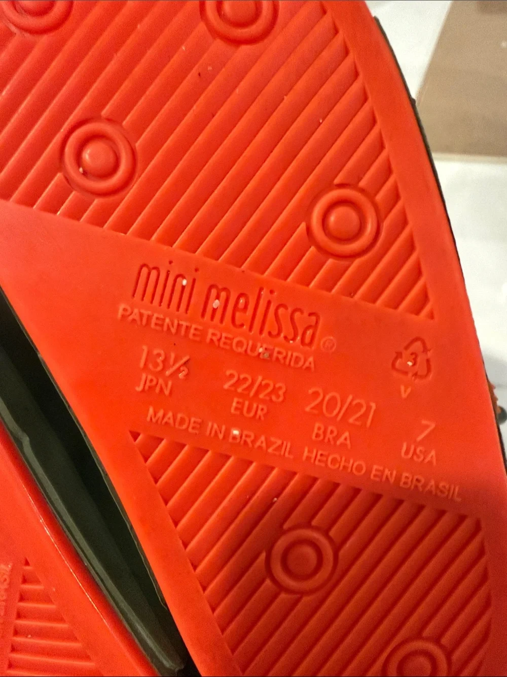 Mini Melissa Olive Green Monster Sandals with Orange Accents